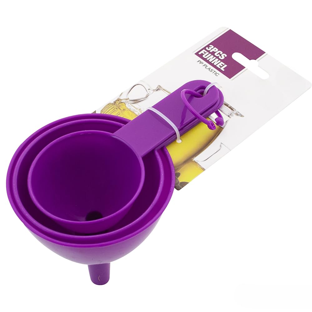 3PC Plastic Funnel Set | Assorted Sizes | Easy Fluid & Dry Goods Transfer | Mess-Free, Durable, and Compact for Household & Commercial Use