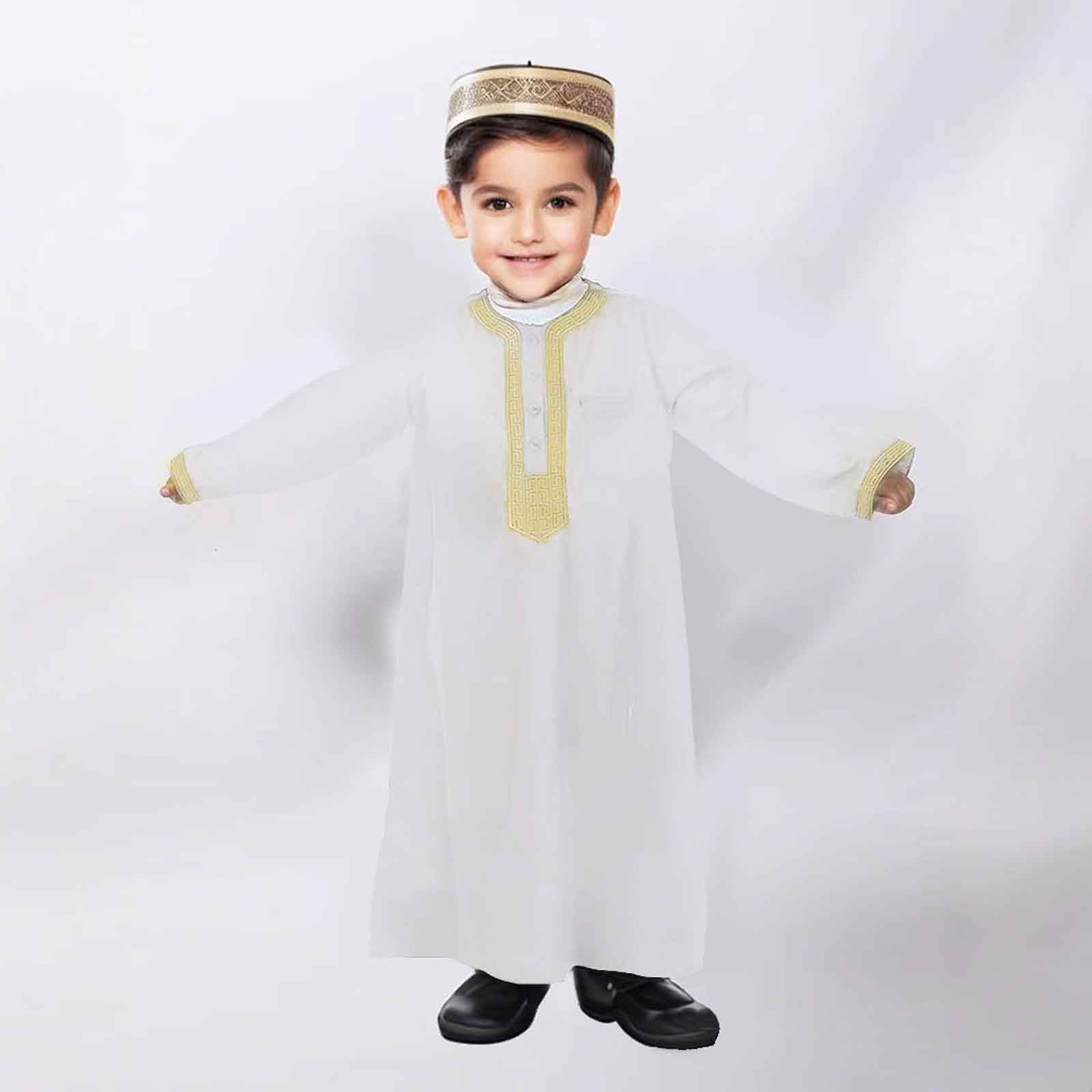 Maglietta a maniche lunghe per ragazzi, costume nazionale musulmano, abito ricamato per adolescenti, abiti arabi per bambini