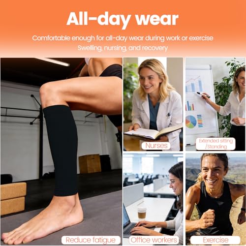 Image of BSERA Calf Compression Sleeve Women, 2 Pairs 20-30mmHg Footless Compression Socks for Swelling Shin Splints Varicose Veins
