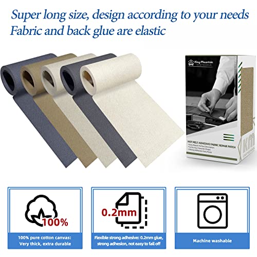 Image of KING MOUNTAIN Canvas Iron on Patch,3 inchx60 inch,Waterproof 100% Cotton Fabric Repair Patch,Used for Various Sofa,Tent,Clothes,Seats,Suitcases (Light Brown)