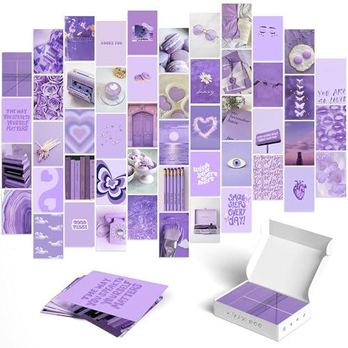 Soft Purple Dreamy Aesthetic Wall Collage Kit – 50 Mystical & Classic Photos, 4"x6" Semi-Gloss Prints for Teen Girls Dorm Room Decor, Elegant Purple Moments, Ideal Gift for Birthday & Graduation