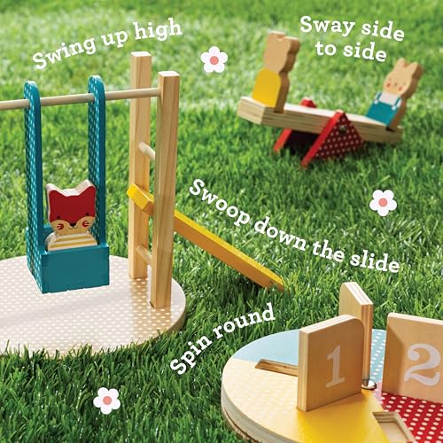 Image of Petit Collage: at The Park Wooden Playset - Wooden Playset for Ages 12mo+ - Includes 4 Moveable Park Rides and 3 Animal Characters - Made with FSC Wood - Makes a Great Gift Idea
