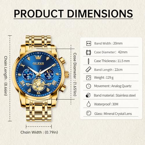 Image of OLEVS Watches for Men Dress Chronograph Luxury Stainless Steel Big Face