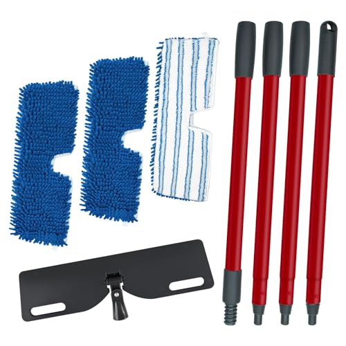 Microfiber Mops for Floor Cleaning Flat Mop with 3 Reusable Pads and Extendable 58 Long Handle for O Cedar Dual-Action Microfiber Flip Mop Dust Mop for Hardwood Floors Wet & Dry Use