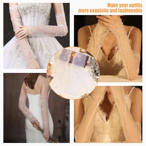 OLYCRAFT レディースアームカバー ブライダルドレススリーブ ロング ホワイト レースグローブ 花嫁グローブ パフ スリーブ 結婚式 取り外し可能なチュール アクセサリー用 の商品画像 5