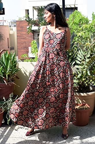 Image of JAIPUR HAND BLOCK Cotton Sleeveless Long Flared A Line Dress|Gown (S00063)