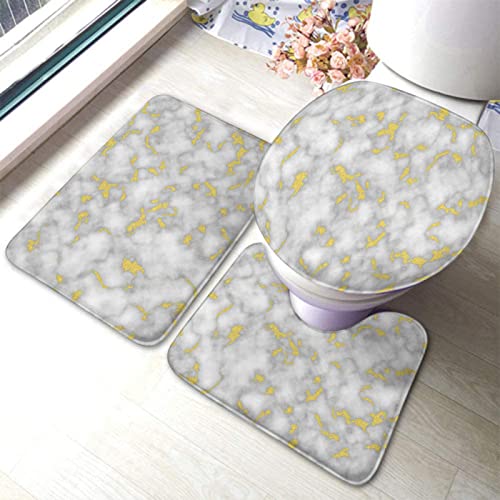 Badezimmerteppich-Set, 3-teilig, Trendige Marmor-Gold-Textur, elegant, waschbar, rutschfest, mit Rückenpolster, Konturteppich und Toilettendeckelbezug