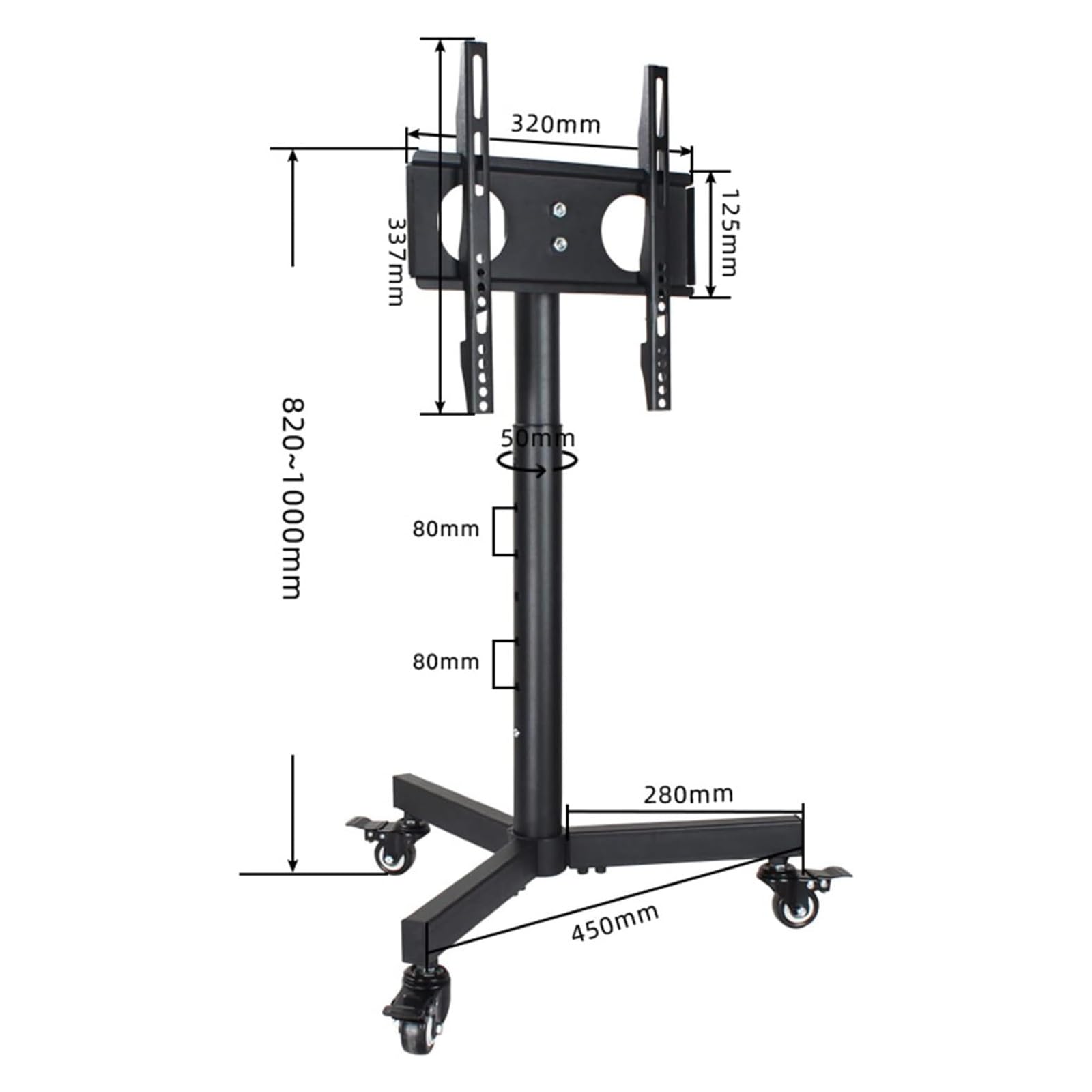 Carrello Porta TV Mobile con Ruote - Supporto da Pavimento per TV LCD, Supporto da Pavimento Portatile Regolabile in Altezza per TV da 14-32 Pollici, Portata 30 kg/,