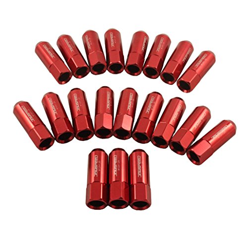 JDMSPEED 60MM Aluminum Extended Tuner Lug Nuts Replacement for Wheel Rims M12X1.25 20PCS (Red)