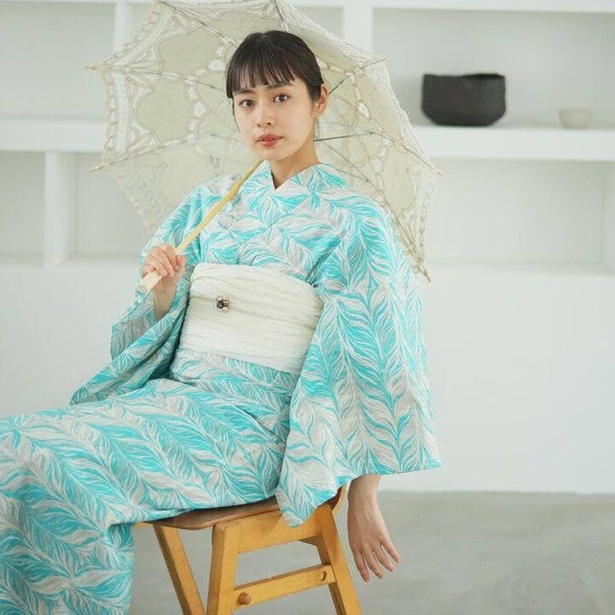 Amazon.co.jp: 高級変わり織 浴衣3点セットピーコックブルーの