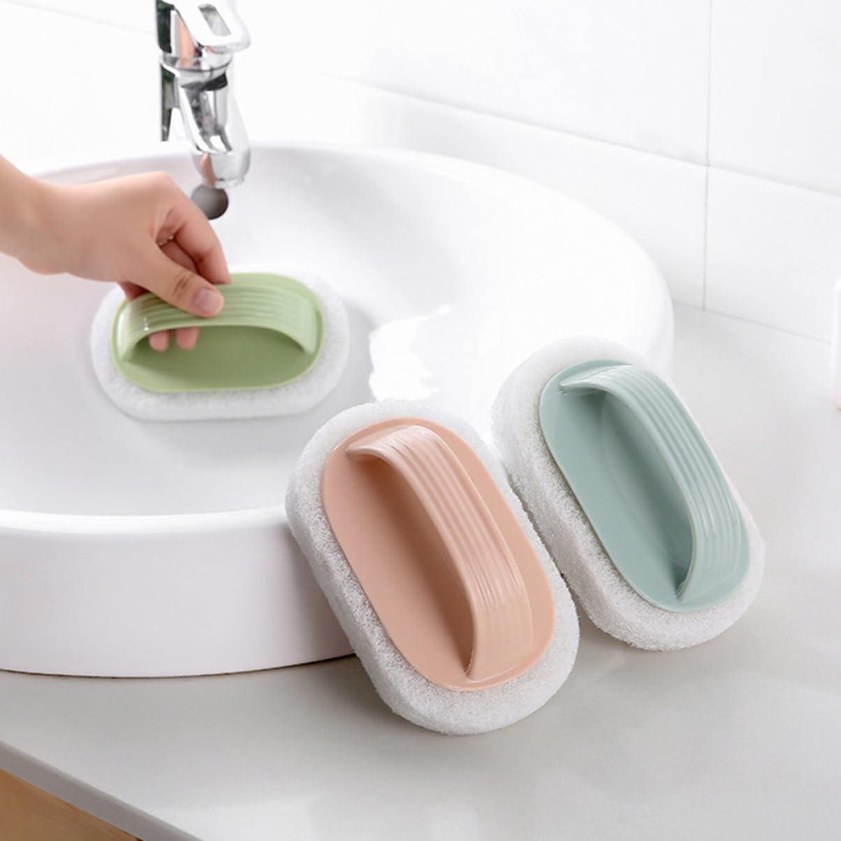 SOLUSTRE 12 Piezas Cepillo Limpieza Cepillo Esponja Limpieza Auto Pincel Cocina brocha Cocina depurador esponjas Esponja Lavado Cepillo con Mango plastico Ventana detergente