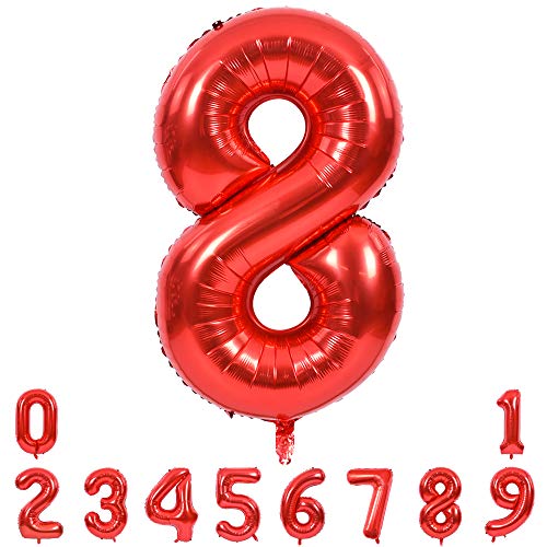 Image of TONIFUL 40 Inch Red Number 8 Balloons Large Foil 8th Birthday Decorations