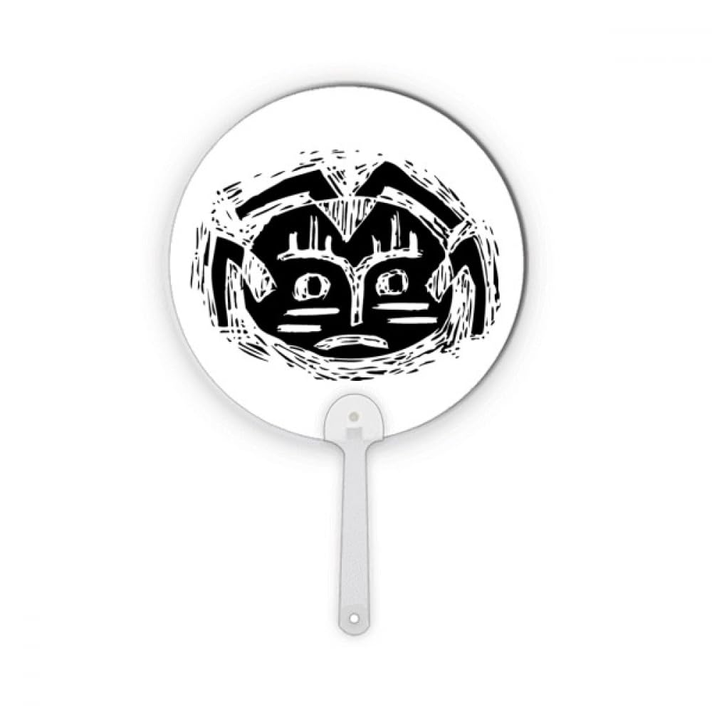 Éventail rond en plastique noir avec motif totem indien effrayant