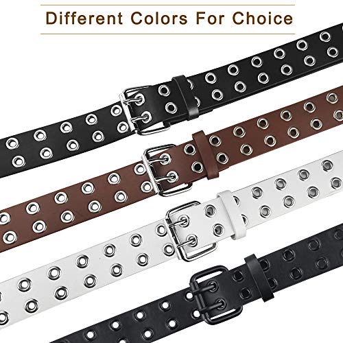 Image of Grommet Leather Belts for Women, Black Belt Women Men with Double Holes