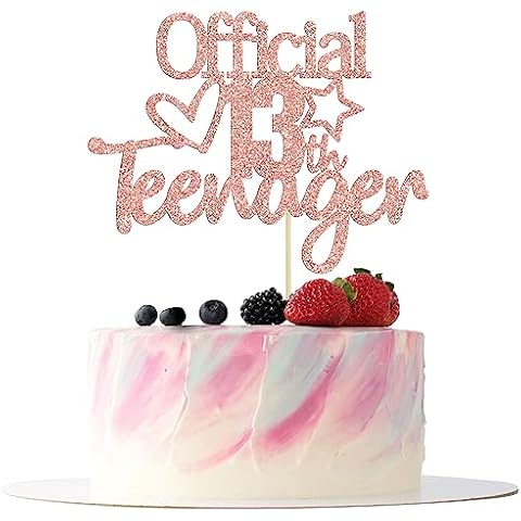 Gyufise Rose Gold Glitter Officially A Teenager 13 Cake Topper 13th Birthday Cake Decorations 13th Birthday Party Decorations for Teens 13th Birthday Party Decoration Supplies Cover