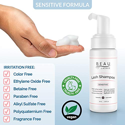 Eyelash Extension Foam Cleanser Shampoo & Brush (50Ml) - Oil Free Sensitive Paraben & Sulfate Free Eyelid/Lash Foaming Wash Cleaner To Remove Makeup Residue & Mascara - Ideal For Salons And Home Care #TOP2