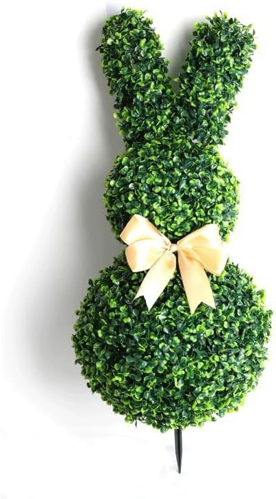 Detachable Artificial Bunny Topiary with Bow, Easter Decorative Faux Greenery Plant for Indoor Outdoor Spring Home Porch Garden Decor, Multiple Sizes (Style A – 27.5 inch)