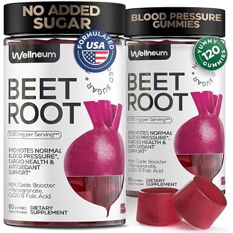 Beets for High Blood Pressure 5000 Mg - Beet Root Gummies with Pomegranate Juice Powder - Beet Chews for Cardio Health and Energy - Nitric Oxide Supplement Gummies for Men and Women - No GMO - 120 pcs Cover