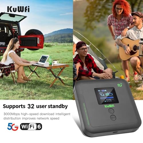 Image of KuWFi Ultra-Fast eSIM Router Portable 5G WiFi 6 Mobile Hotspot|Unlocked WiFi Pocket with 6000mAh|3000Mbps SIM Router 5G for RV & Travel|Hotspot Supports eSIM /SIM Slot&32 Devices|Compatible with AT&T