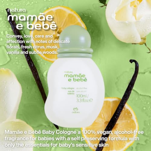 Natura - Mamãe e Bebê Mom & Baby Cologne | Gentle Fresh Scent for Babies | Alcohol-Free, Hypoallergenic, Pediatrician Tested, Vegan & Safe Daily Use – 3.4 fl oz (100 ml)