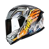HAX Force Glow-in-The-Dark Aerodynamic Full Face Helmet for Street & E-Bikes DOT & ECE Certified - Enhanced Dual Visor, Adult Size, Pinlock Ready Thunder Orange XXL