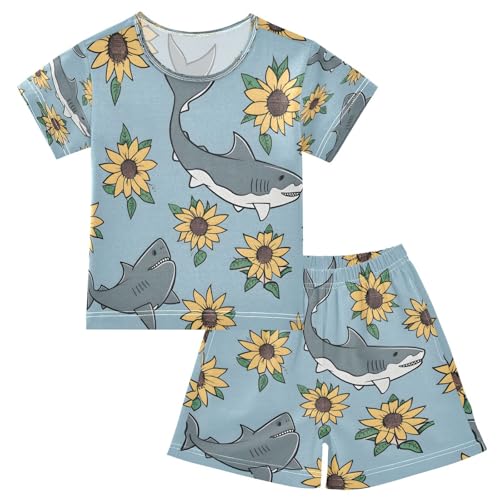 senya Short Sleeve Pajamas Sets Summer Cotton Sleepwear Shark and Sunflower