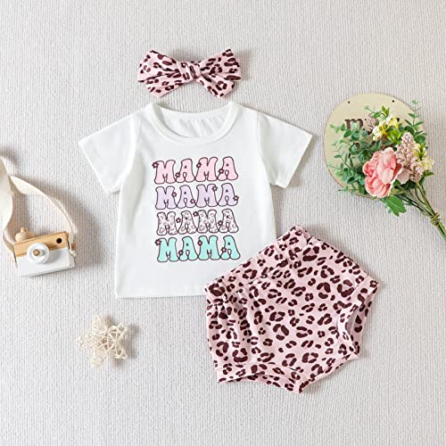 Camiseta infantil para meninas de manga curta com estampa de leopardo e faixas de cabeça (branca, 18