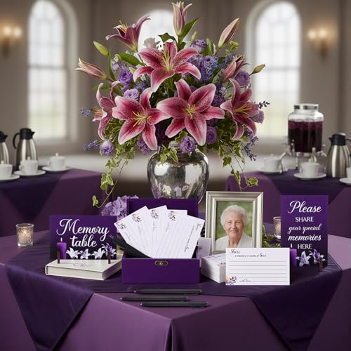 Image of Gilprop 112 Pcs Celebration of Life Memory Cards Set Share a Memory Cards with Box 2 Wood Sign with 4 Hold and 5 Pens, Sympathy Memorial Gifts Funeral Keepsake Decorations (Lily)