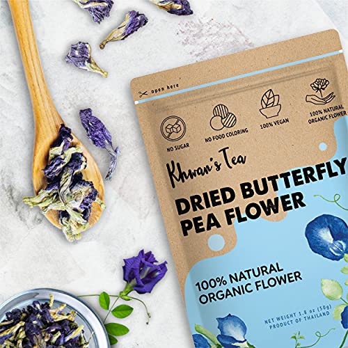 Pure Dried Butterfly Pea Flowers Blue Tea Clitoria Ternatea Flower Herbal Retreat Rich In Antioxidants 100% Organic Nontoxic, Gmo Free, Vegan 1.80 Oz. (50 G.) Sourced From Thailand #TOP3