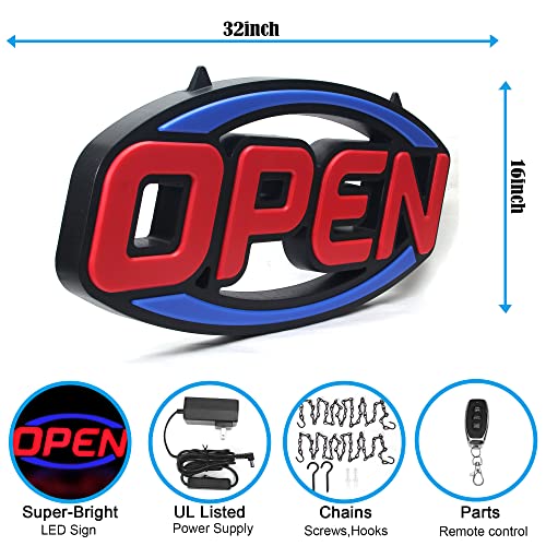 GreenCube 2025 Model 32" X 16" Open Sign - Ultra Bright Extra Jumbo LED Neon Large Open Sign - Remote Controlled - Get Your Business Seen Day or Night