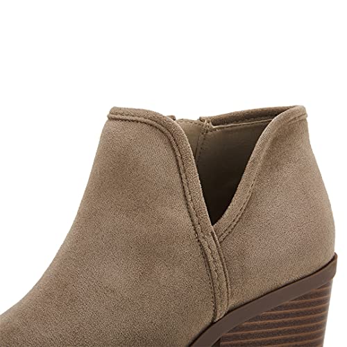 PiePieBuy Womens Ankle Boots Chunky Stacked Heel Slip on Shoes Faux Suede Side Zipper Casual Western Booties4