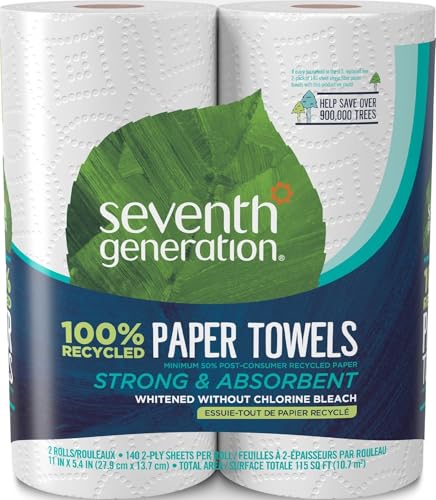 Image of Seventh Generation Paper Towels, 100% Recycled Paper, 2-ply, 2 Rolls (Packaging May Vary)