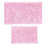 HZFLBN Bathroom 2 Pieces Chenille Bath Rug,Non-Slip Bath Mat,Soft Cozy Shaggy Durable Thick Bath Rugs for Bathroom,Easier to Dry, Plush Rugs for Bathtubs, Rain Showers (Pink, 16'x24'+20'x32')