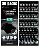 (Pack of 30) Korea Black Disposable KF94- Face Mask, Unisex, 4-Layer Filters Breathable Comfortable, Adjustable Strap, Nose Mouth Covering Dust Mask Made in Korea.