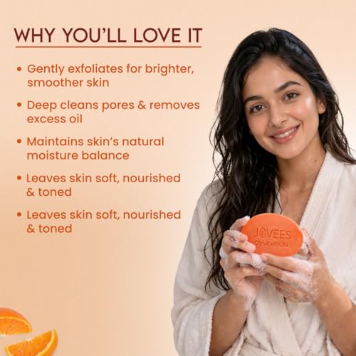 Image of Jovees Herbal Brightening & Exfoliating Soap 400g - Orange Peel & Honey Daily Use Bar, Gently Removes Dead Skin, Smoothens Texture, Reveals Glowing, Soft Skin, Gentle Herbal Cleanser for Men & Women (Set of 4)