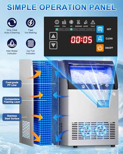 Image of Commercial Gourmet Ice Maker, 120Lbs /24H Spray Ice Machine | Self-Cleaning & Adjustable Ice Thickness, Stainless Steel Freestanding Under Counter for Crystal Clear Nugget Ice Making