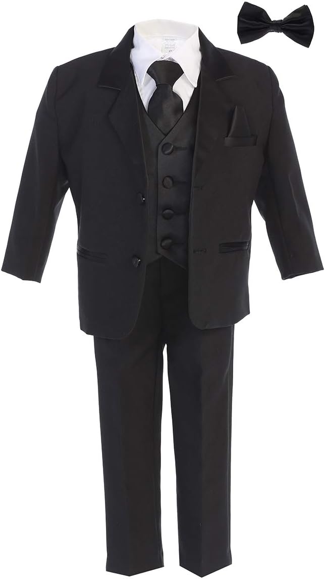 Boys Tuxedo Suit Black with Black Vest - Toddler Tuxedo for Wedding and Communion - Modern Fit (Size 8)