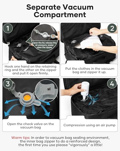 Vakuum Rucksack mit Separates Anzugfach Handgepäck Airbag Travel Backpack Reisen mit Pumpe Tagesrucksack Wasserdicht Reiserucksack Flugzeug Damen Herren Laptop Geschäftsreisen Vakuumsystem Schwarz.