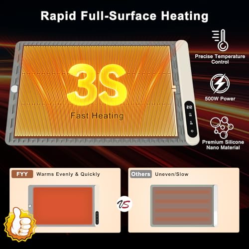 Image of FYY Warming Mat for Food - Rapid and Full Surface Heating, 6 Temp Settings, 6H Timer, Rollable Portable Food Warming Mat, Ideal for Gatherings, Parties, Keep Meal Warm (X Large Size, Gray)