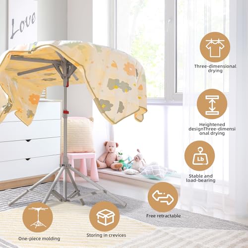 Foldable Tripod Clothes Drying Rack Portable Height Adjustable Laundry Airer Stand with 6 Arms Hanger Indoor/Outdoor Garment Storage Rail (Grey) - Image 4
