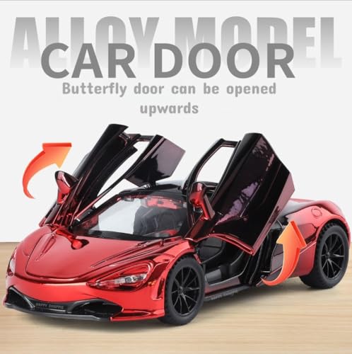 Image of 1:32 Scale Die-Cast Metal Car - Metallic Red Supercar Replica with Openable Doors, Lights & Sound, Pull-Back Action - Premium Collectible Toy for Kids & Adults