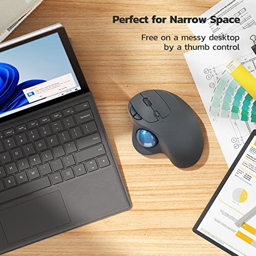 Wireless Trackball Mouse, Rechargeable Ergonomic Mouse, Easy Thumb Control, Precise & Smooth Tracking, 3 Device Connection (Bluetooth Or Usb), Compatible For Pc, Laptop, Ipad, Mac, Windows, Android #TOP5