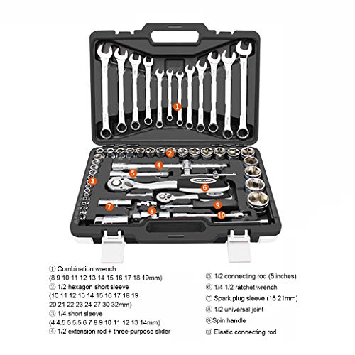 GJX Herramientas Juego de Herramientas 61 Piezas Auto de la Herramienta Conjunto de Accesorios Drive Juego de Dados, Tool Kit Set, Sistema de Herramienta eléctrica