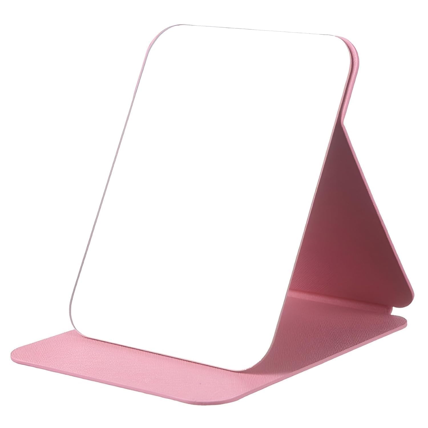 Folding Portable Makeup Mirror with Adjustable Stand | HD Frameless Beveled Design | Travel-Friendly PU Leather Vanity Mirror for Desk, Dresser & Bathroom,Rectangular (Pink Round Edge Mirror)-image-7