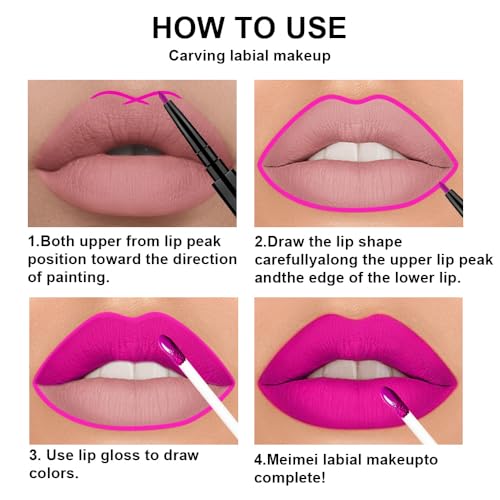 Image of evpct 3Pcs Purple Hot Pink Fuschia Red Matte Lip Liner & Liquid Lipstick Stain Makeup Set for Women, Lip Liner Stain Long Lasting Waterproof Smudge Proof, Longwear Lips Stick Makeup 24 hours originale