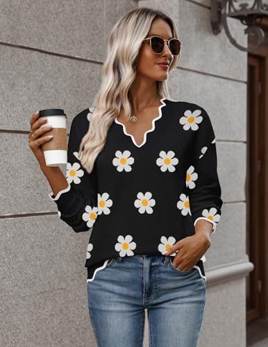Image of Zeagoo Women's 2026 Fall V Neck Sweater Long Sleeve Lightweight Knit Tops