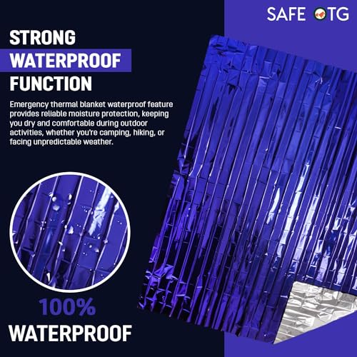 Image of 4 Pack Emergency Mylar Thermal Blankets Blue Foil Space Blanket for Outdoor Hiking Camping Car First Aid Travel Gear Equipment Survival Kit Supplies, B04-B, Full