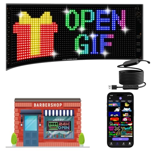 Double Row LED Signs for Car [Brighter Lamp Beads], 17''x6.3'' Flexible LED Matrix Panel 5.0 Bluetooth Control USB 5V DIY Programmable Led Sign for Taxi Car Accessories