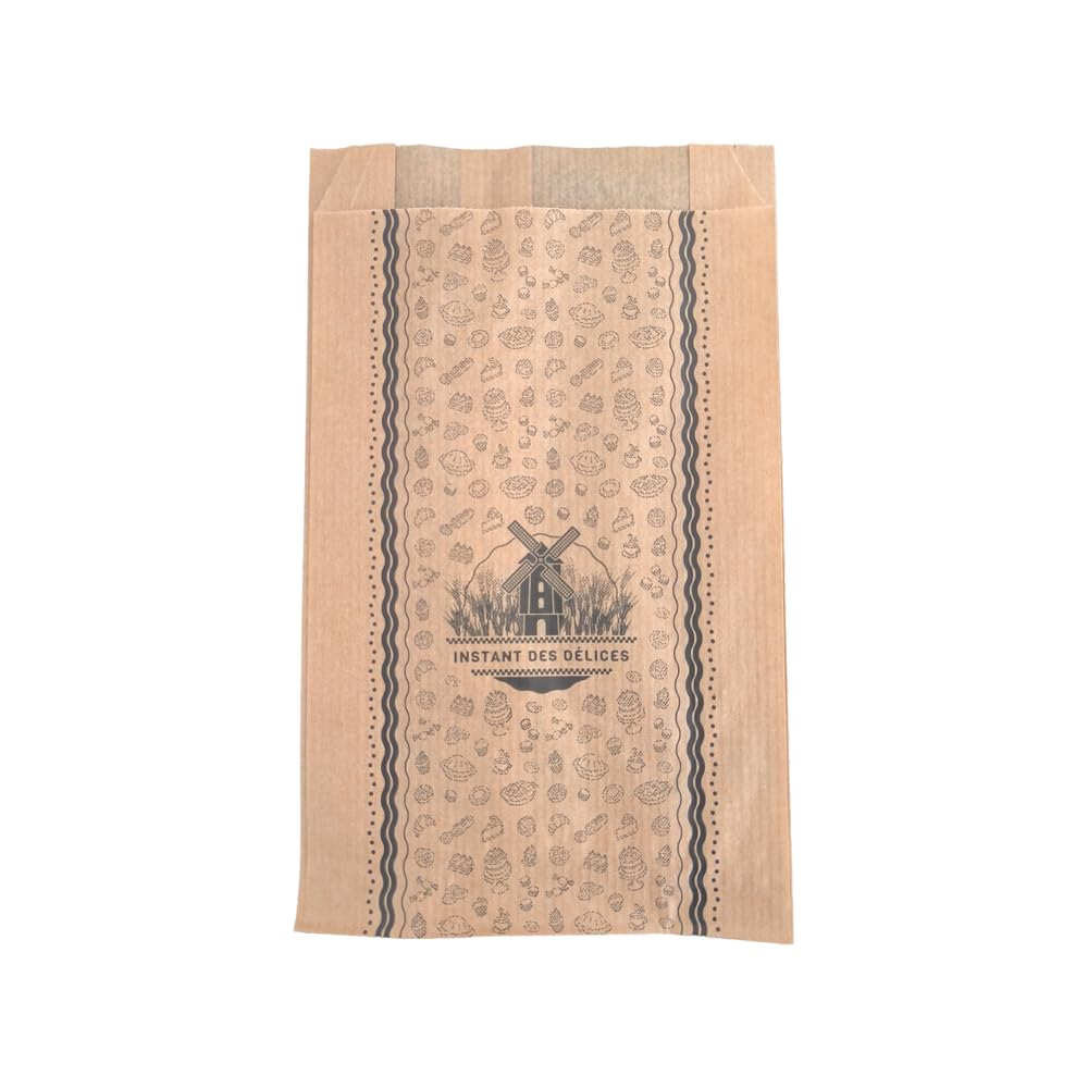 1000 Sacchetti Pane e Alimentari per 4 Cornetti 12+5x21 cm in Carta Kraft Marrone per Uso Alimentare Senza Grasso Stampato in Nero