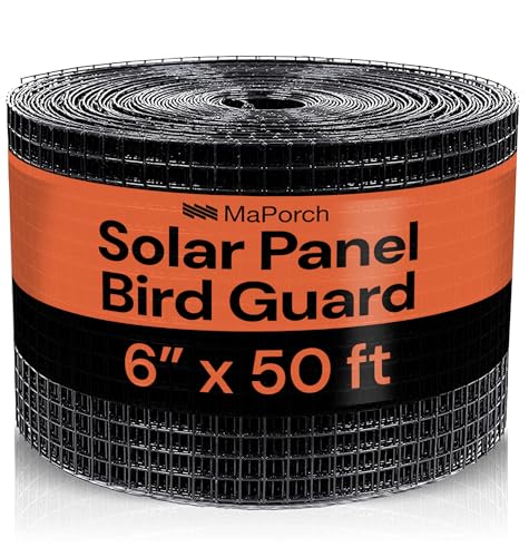 Image of MaPorch Solar Panel Squirrel Netting - PVC Coated Galvanized Steel Mesh - 6 in x 50 ft Black, Under Fence Barrier Mesh - Squirrel Wire Guard & Bird Netting, Solar Panel Protection & Garden Fencing | PVC Coated Wire Screen - Water & UV Resistant - Netting Blocks Pigeons & Pests
